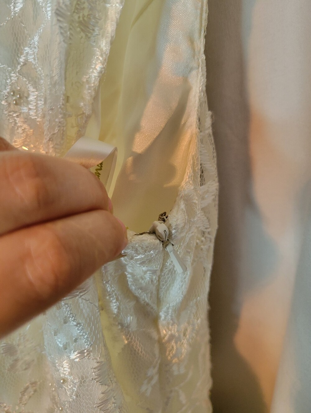 Elegant White Ruffled Lace, Beaded & Embroidered Wedding Dress - Picture 9 of 17